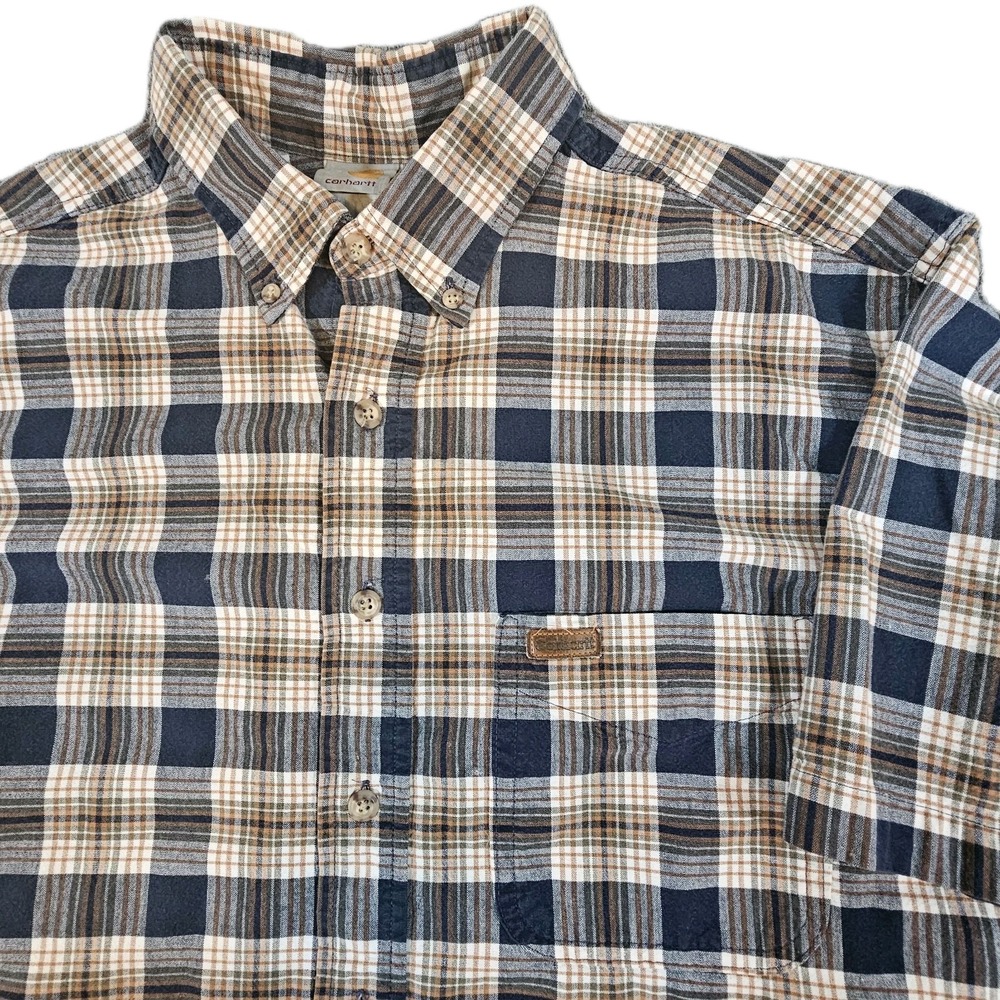 Carhartt Button Down Shirt Mens Size XL Blue Plaid Short‎ Sleeve Casual